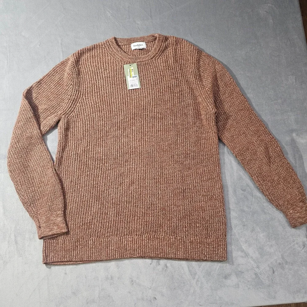 Goodfellow & Co Mens Textured Crewneck Sweater Brown Marl Ribbed Knit Pullover L